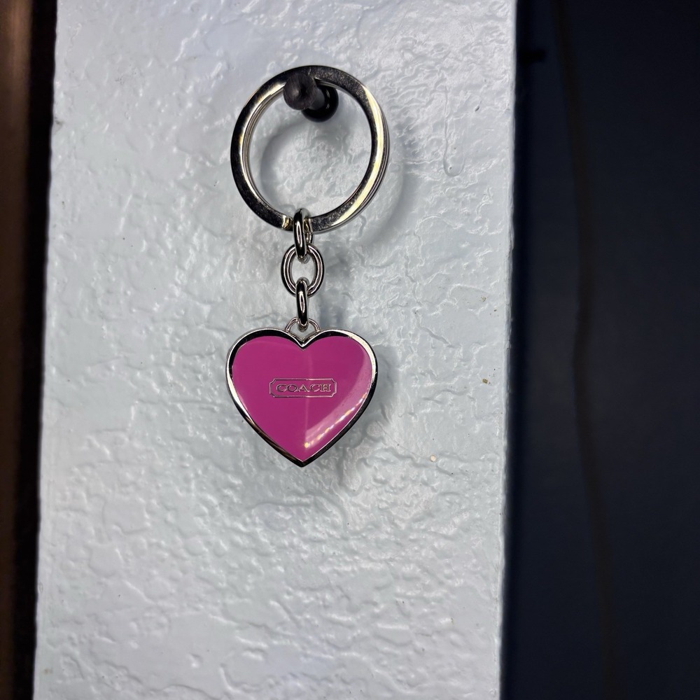 COACH Vintage Neon Pink Heart Locket Purse Charm Keychain Fob Photo Frame
